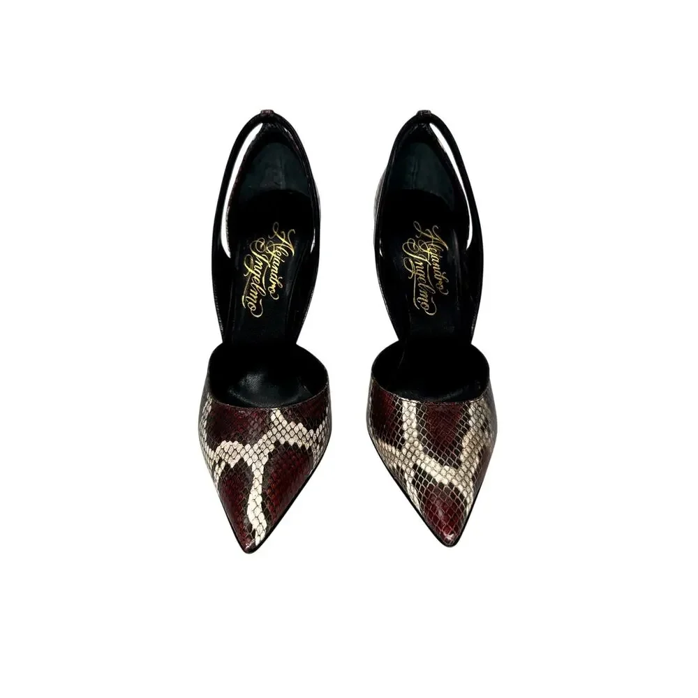 Alejandro Ingelmo Leather Snake Skin Pointed Pumps Heels Brown Size 38